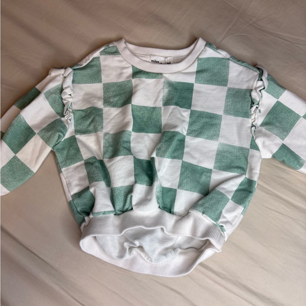 Kids Green and White Checkered Sweatshirt